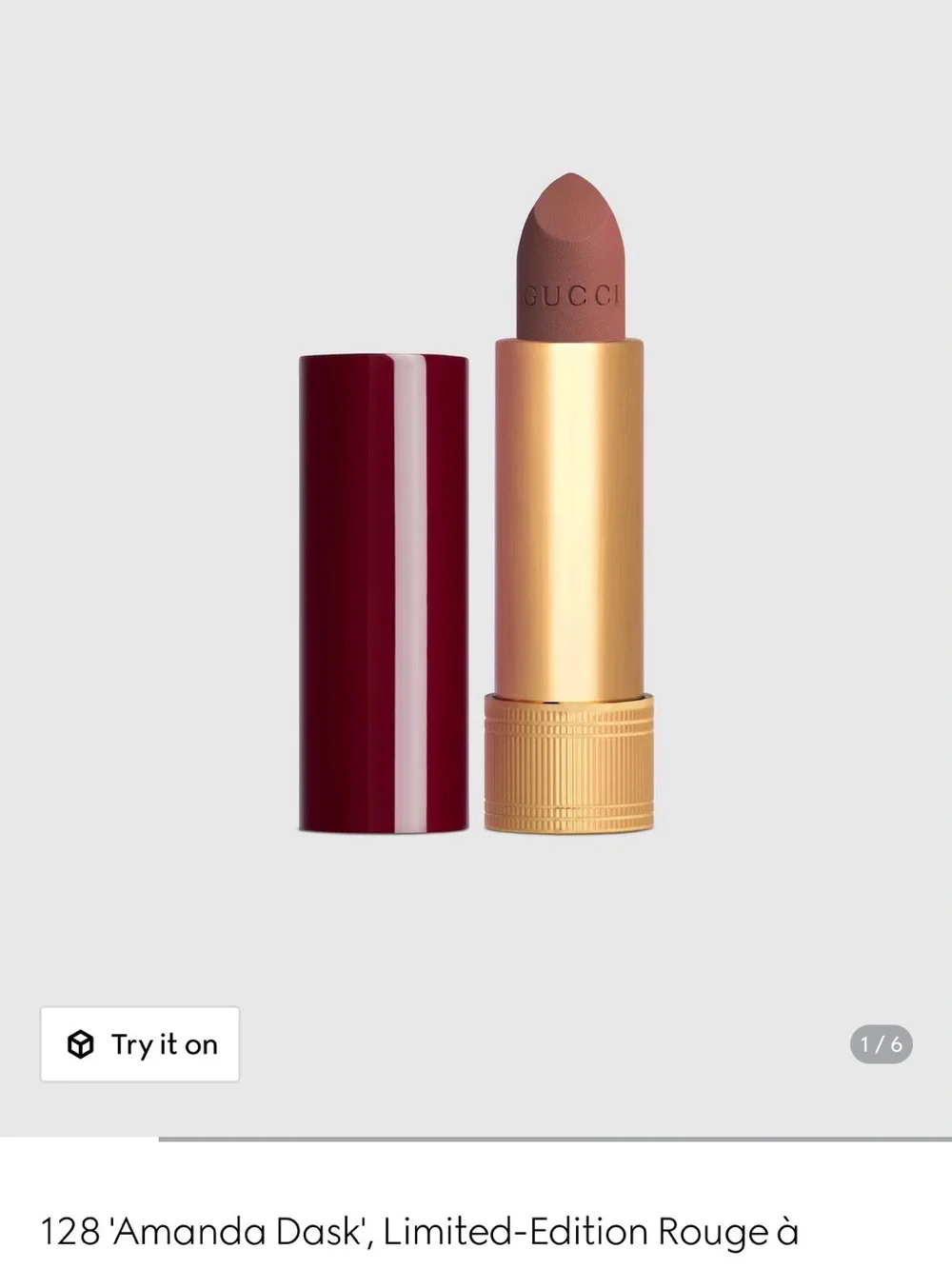 Gucci Lipstick in Nude Pink with Burgundy Cap and Gold Tube